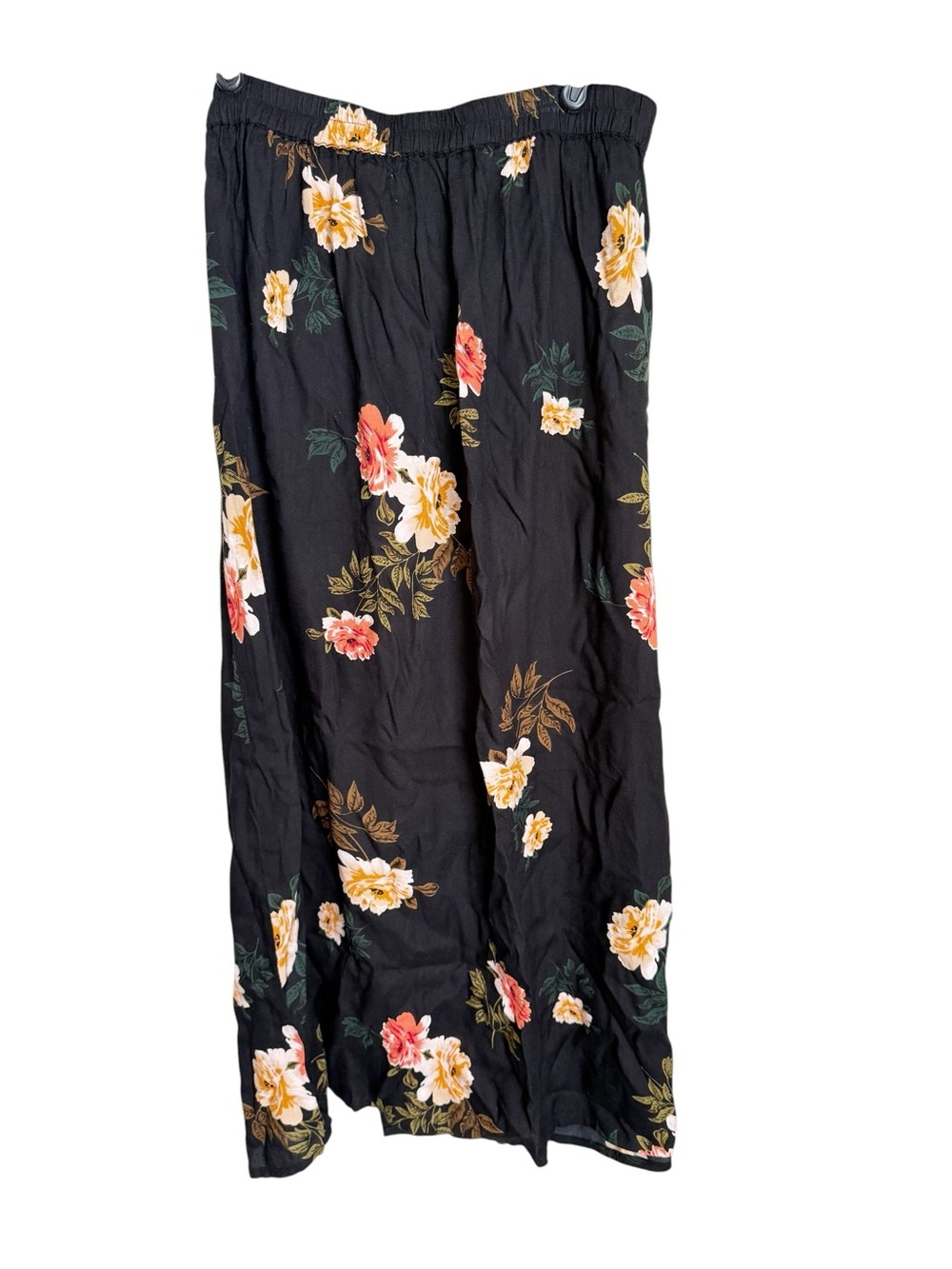saltwater LUXE Black Maxi Skirt with Yellow and Coral Floral Print Sz XL - Picture 3 of 4